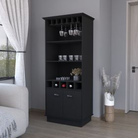 FM FURNITURE Sophia Bar Cabinet with Glassware Rack and Five Bottle Racks, Black