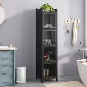 Glass Door Cabinets, Display Cabinets, Modern Four-Tier Glass Door Cabinet with Fluted Glass Doors, Five-Tier Storage