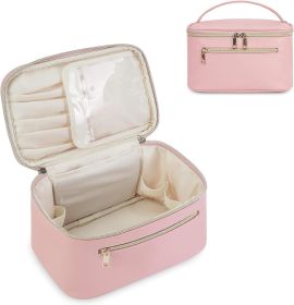 Makeup Bag, Travel Make Up Organizer Cosmetic Brush Bags Case for Women in Vegan Leather, Pink, Patent Pending