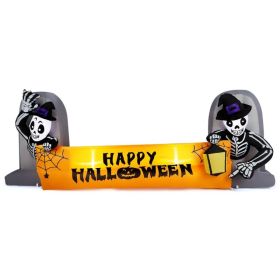 9.6FT Large Halloween Inflatable Decorations Skeleton Tombstone Banner, Outdoor Decorations Blow Up Yard Decor With Built-in LEDs For Halloween H (Option: HalloweenDecoration)