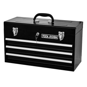 20.3inch Metal Tool Box With 2-4 Drawers Portable Steel Tool Chest With Metal Cylinder Lock And Latch Closure, Black And Red Two Color Powder Coa (Option: Three Drawer-Black)