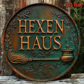 CIFbuy Vintage Witch's House 8x8 Inch Round Aluminum Sign, Gothic Halloween Wall Art, French Decorative Plaque For Living Room Home Dec TikTok, T (Option: defaulttitle)