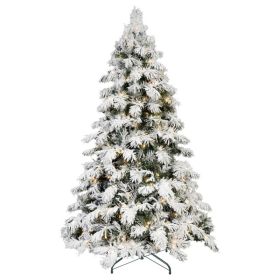 Artificial 6ft Flock LED-lit Christmas Tree With 594PE/PVC Mixed Branch Tips,Hinged Premium & Foldable Base For Indoor Holiday Decorating (Option: defaulttitle)