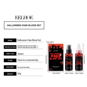 Halloween Fake Blood Makeup Set, Realistic Artificial Blood Spray & Drop For Wound Scary Cosplay SFX Makeup (Option: 1box)