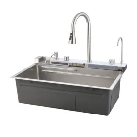 Pull-out Facuet Single Bowl Sink Kitchen Vegetable Sink 304 Whale Waterfall Sink Dish Sink Household Vegetable Washing Basin (Option: Style1)