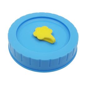 1pc Cute Universal Mason Jar Lids With Straw Hole; 70mm/2.76in Diameter Storage Wide Mouth Leak Proof; Kitchen Supplies (Color: Blue)
