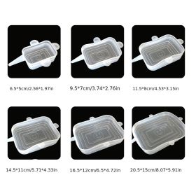 6pcs Rectangular Silicone Fresh-keeping Lid; Eco-friendly Reusable Food Covers For Bowls; Cups; Cans; Fit Different Sizes & Shapes Of Container; (Color: Transparent White 6pcs)