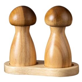 Mushroom Shaped Pepper Grinder Wooden Kitchen Grinding Tool (Color: Natural, Type: Double+Base)