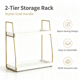2-Tier Bathroom Countertop Organizer, Wooden Vanity Storage Shelf,Multi-Scene Storage for Bathroom, Kitchen & Makeup Vanity (Color: Gold)