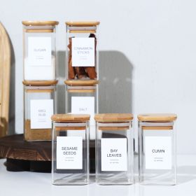 18 PCS Square Seasoning Jar Pepper Seasoning Bottle Pepper Powder Bottle 240ml Bamboo Wood Glass Seasoning Tank Square Spice Bottle (Quantity: 18)
